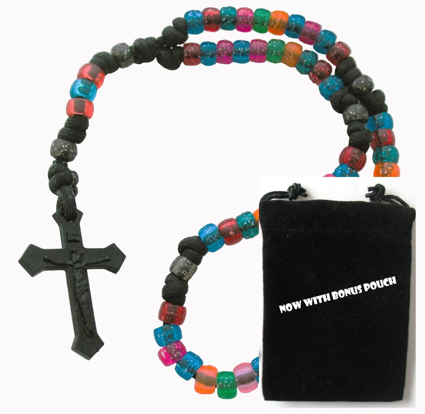 Paracord Rosary with Pony Beads & Bonus Pouch