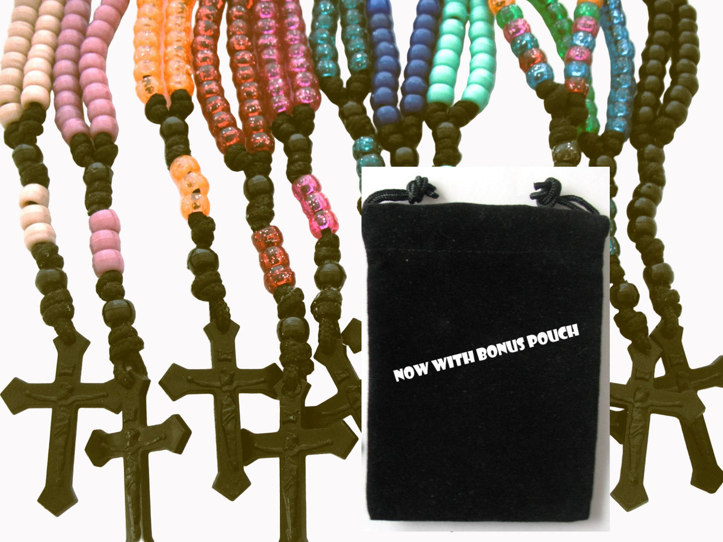 Paracord Rosary with Pony Beads & Bonus Pouch