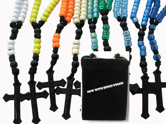Paracord Rosary with Plastic Pony Beads & Bonus Pouch