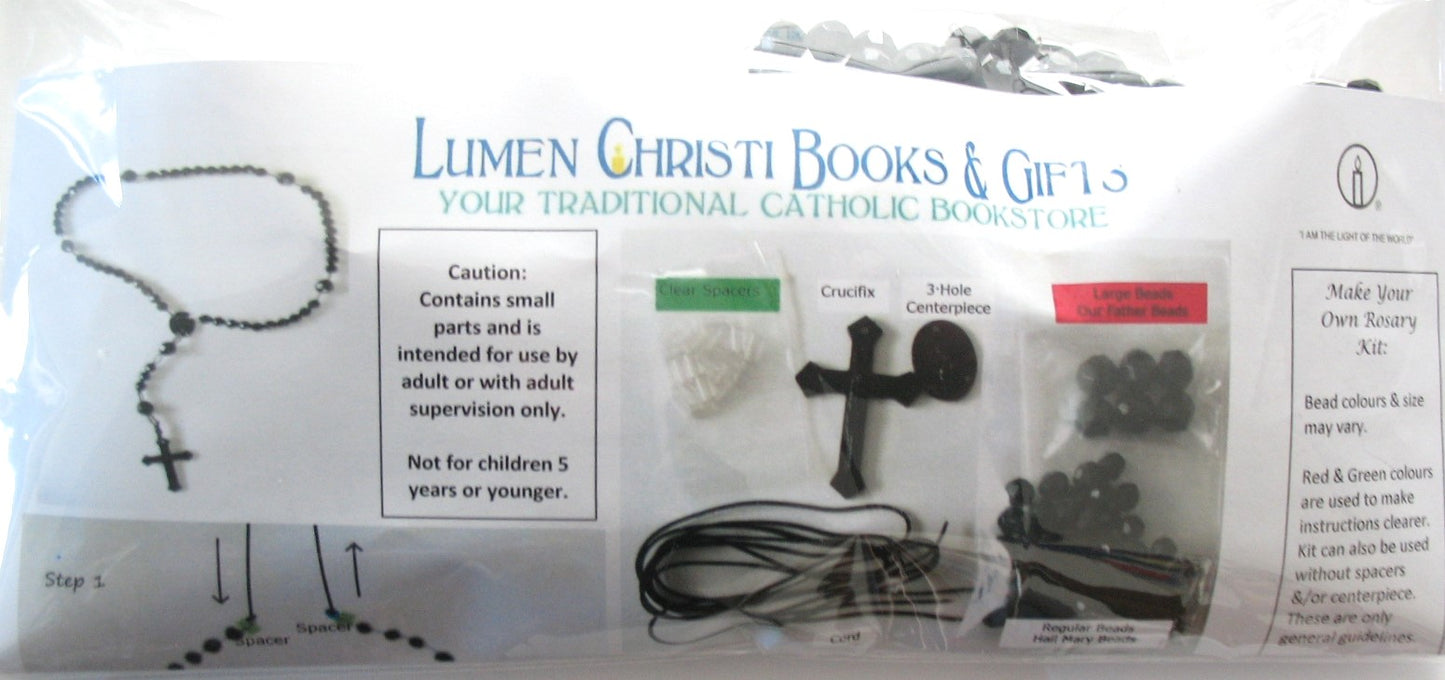 Rosary Making Kits - Black Cord, Crucifix & Center - Package of 6*