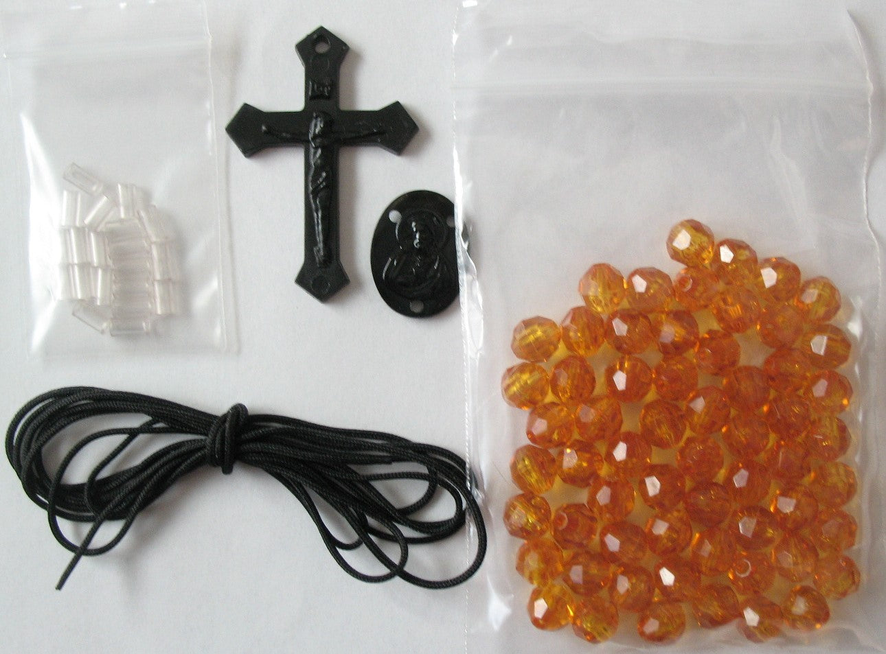 Rosary Making Kits - Topaz, Black Cord, Crucifix & Center - Package of 6*