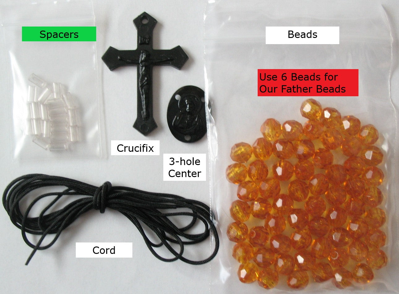 Rosary Making Kits - Topaz, Black Cord, Crucifix & Center - Package of 6*