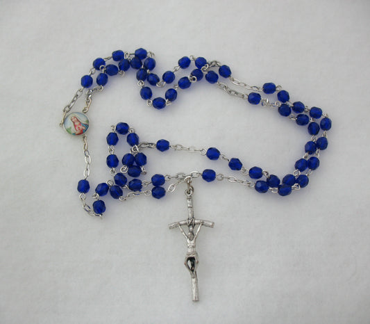 Rosary - Chain with Small Blue Glass Beads