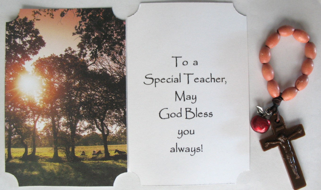 Teacher Gift One-decade Pocket Rosary with Apple Charm