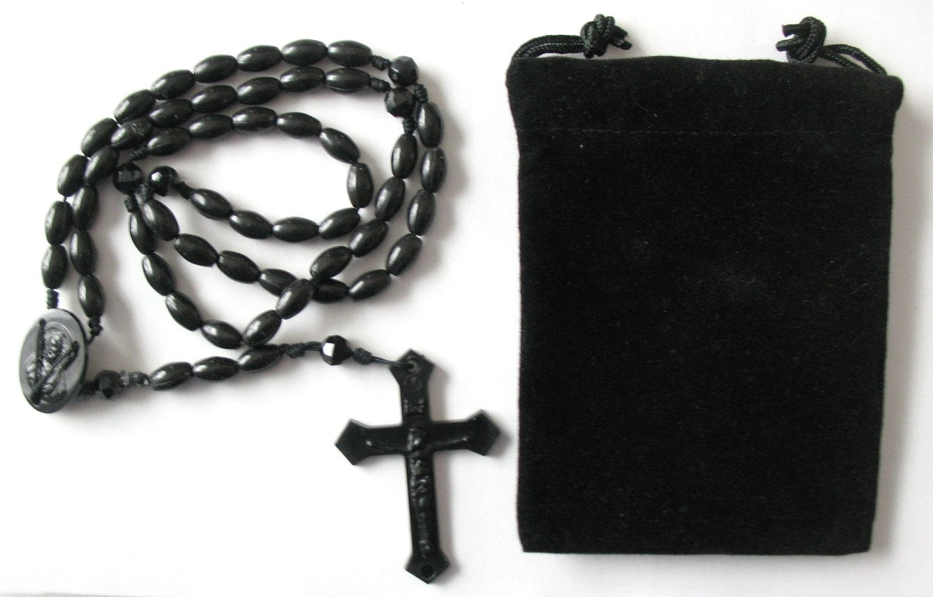 Cord Rosary Black with Pouch - Plastic Beads
