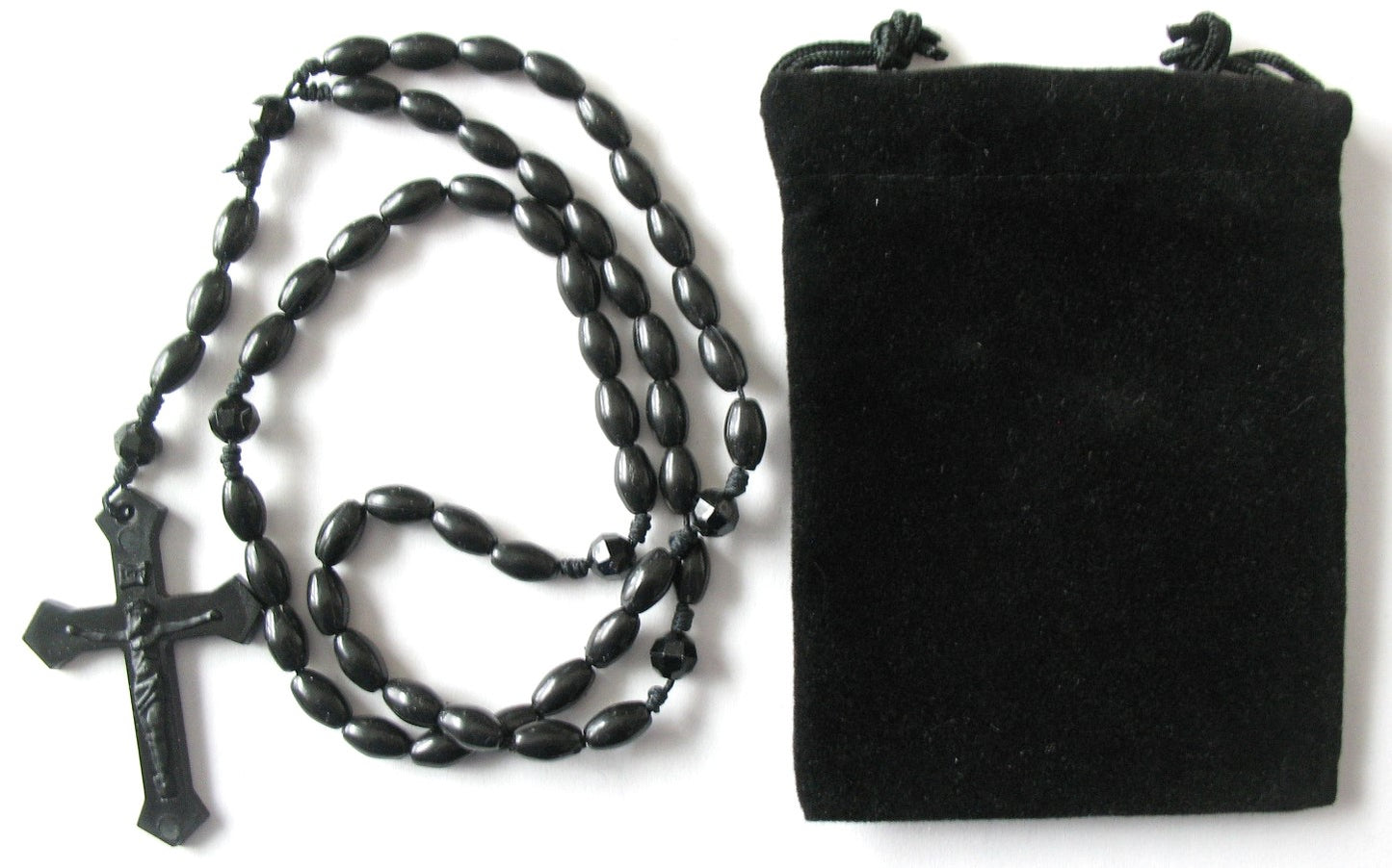 Cord Rosary Black with Pouch - Plastic Beads