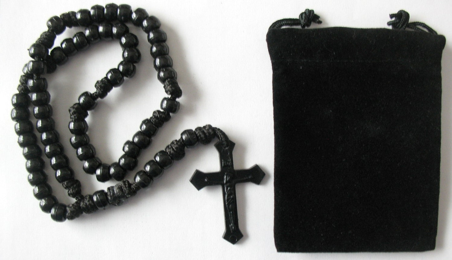 Cord Rosary Black with Pouch - Plastic Beads