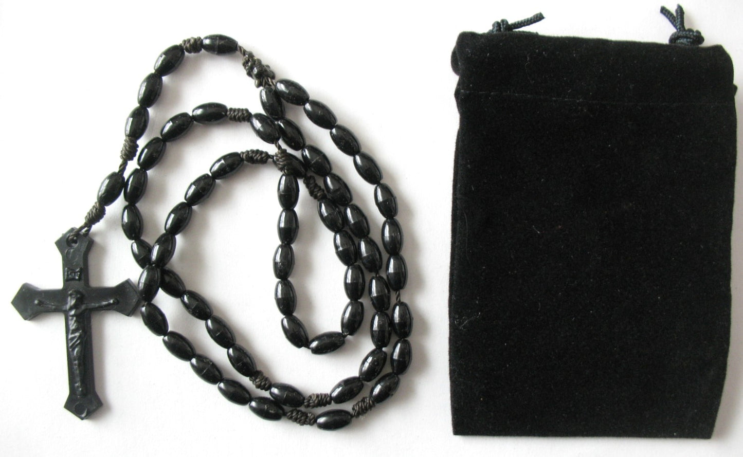 Cord Rosary Black with Pouch - Plastic Beads