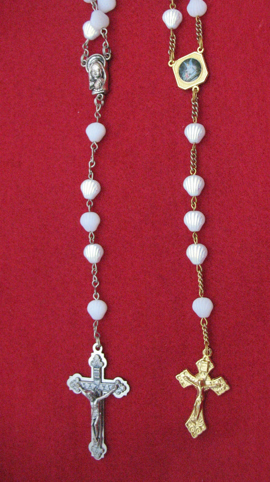 Rosary - Chain with White Shell-shaped Glass Beads