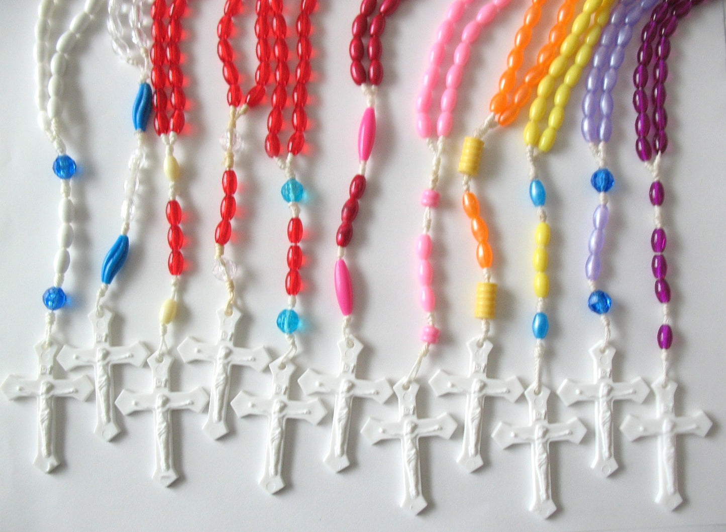 White Cord Rosary with Plastic Beads - purchase 10+ for discount