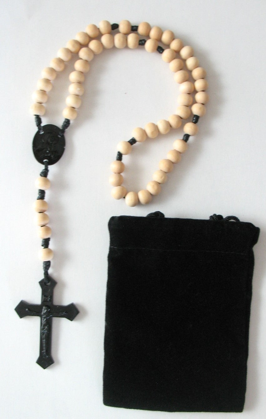 Cord Rosary - 7.5 mm Wood Beads with Bonus Pouch