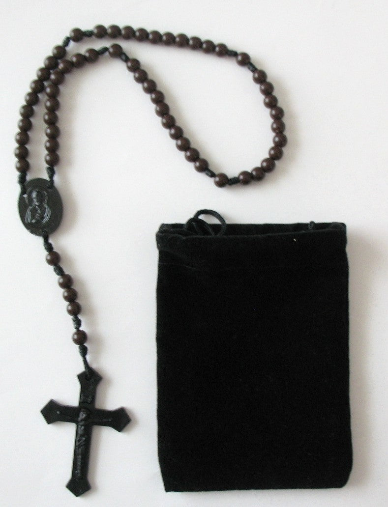 Cord Rosary - 6 mm Brown Acrylic Beads with Bonus Pouch