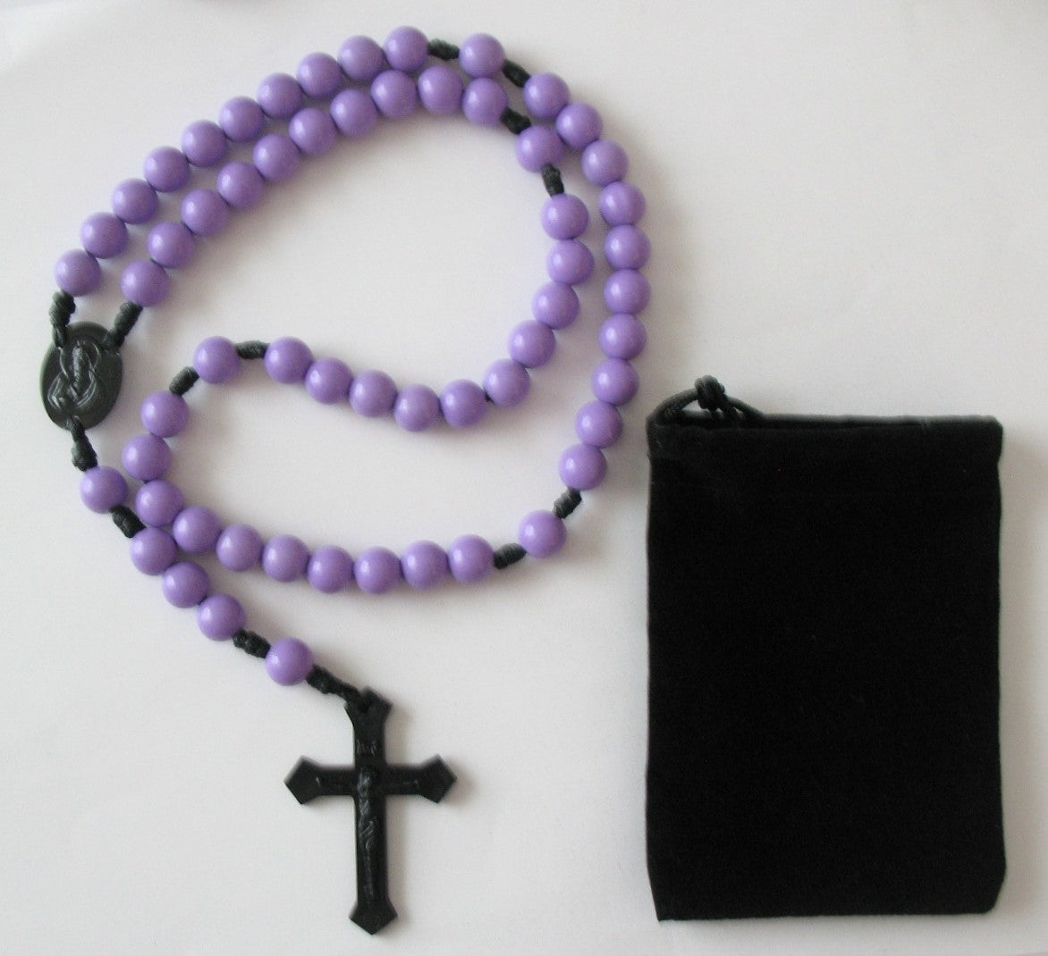 Cord Rosary - 9 mm Purple Acrylic Beads with Bonus Pouch