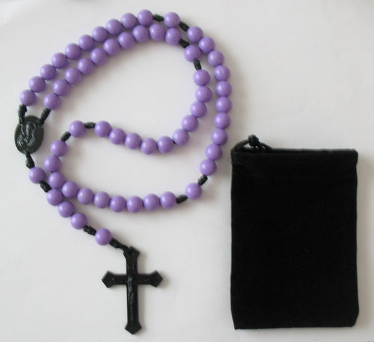 Cord Rosary - 9 mm Purple Acrylic Beads with Bonus Pouch