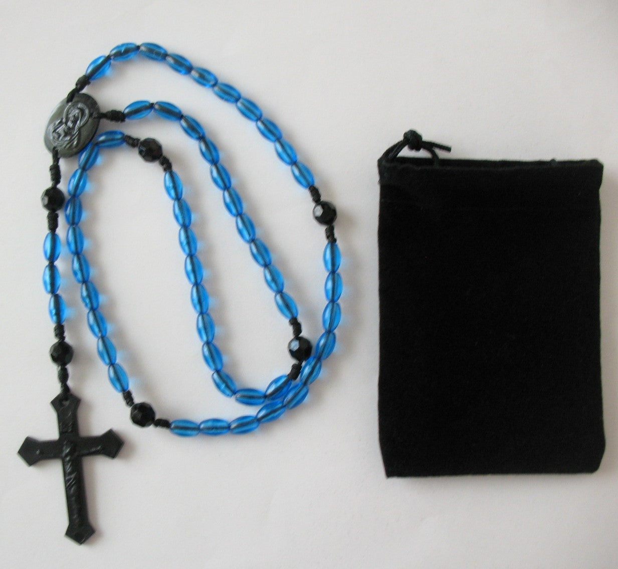 Black Cord Rosary with Plastic Beads & Bonus Pouch - Buy 10 for Best Price