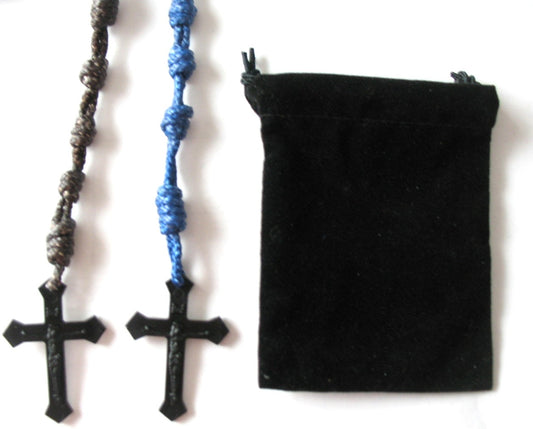 Knotted Cord Rosary with Plastic Crucifix & Bonus Pouch