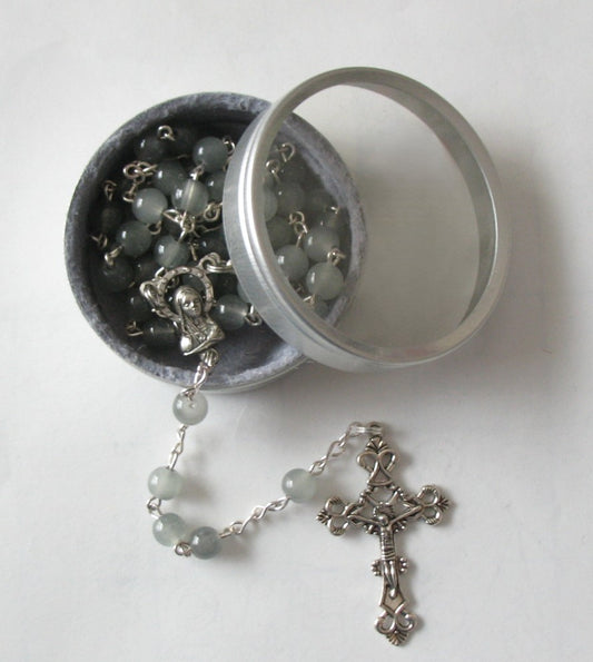 Grey Chain Rosary in Bonus Felt-lined Tin