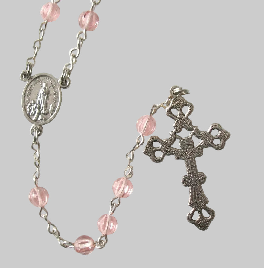 Rose Pink Chain Rosary in Bonus Felt-lined Tin