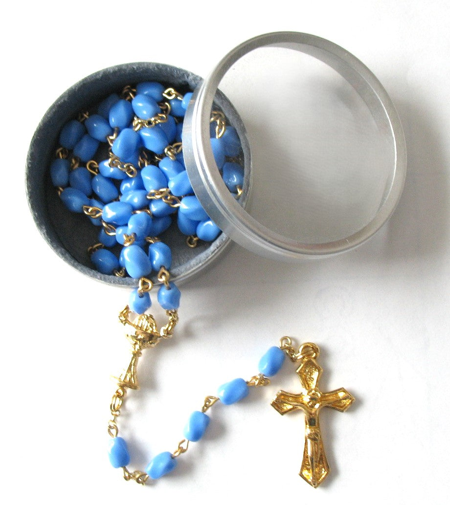 Blue Twist Beads Rosary with Chalice Center