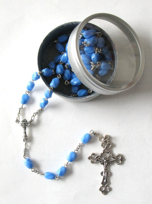 Cornflower Blue Twist Rosary with Chalice Center