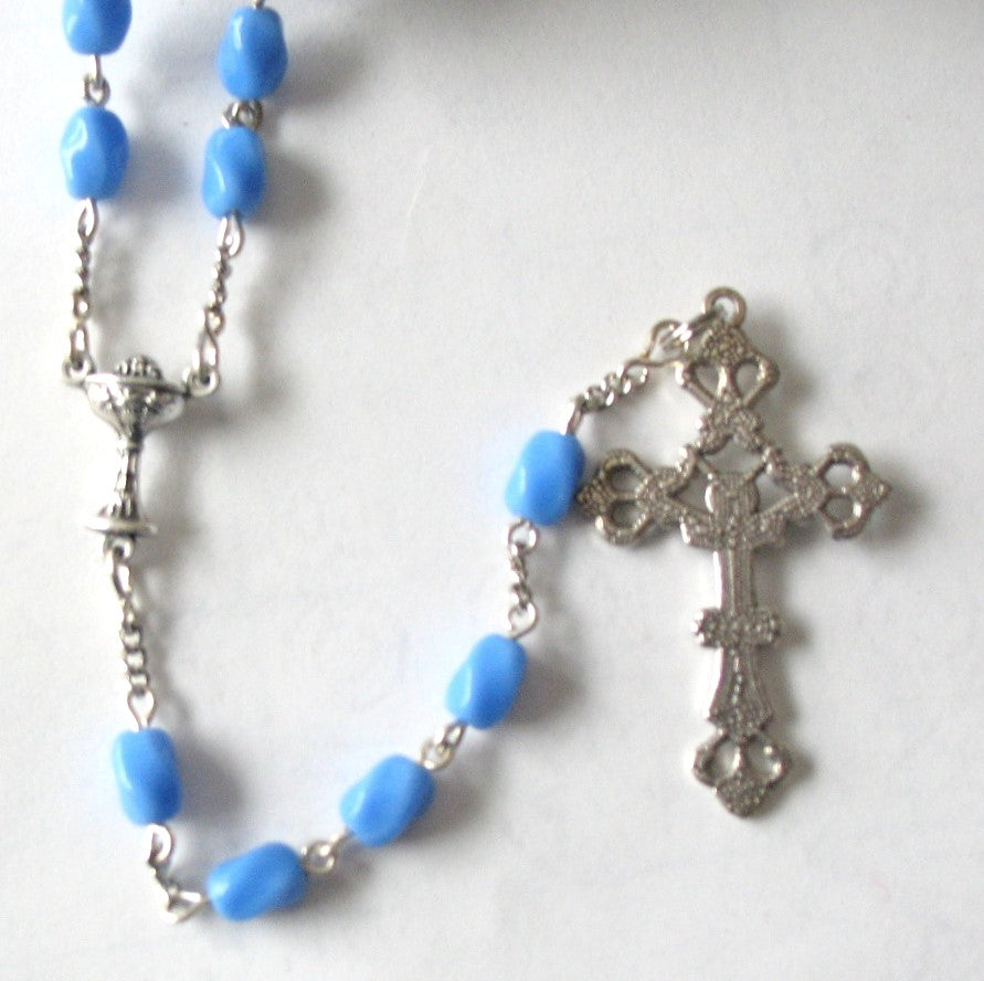 Cornflower Blue Twist Rosary with Chalice Center