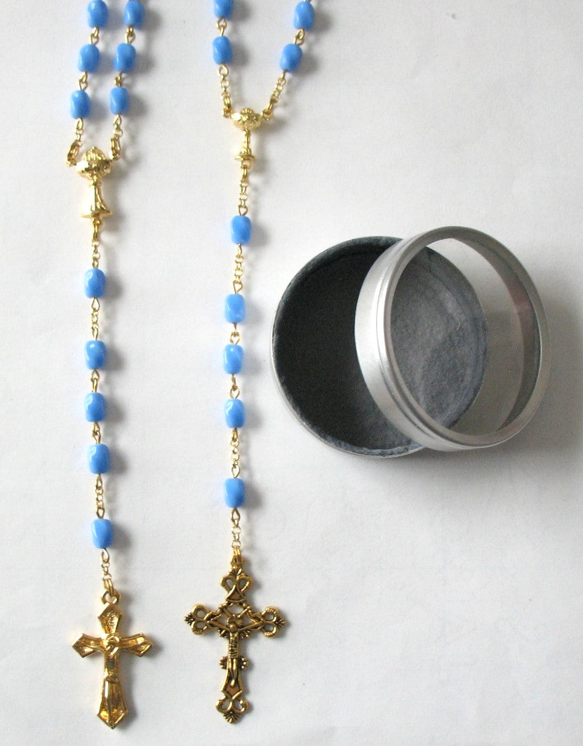 Blue Twist Beads Rosary with Chalice Center