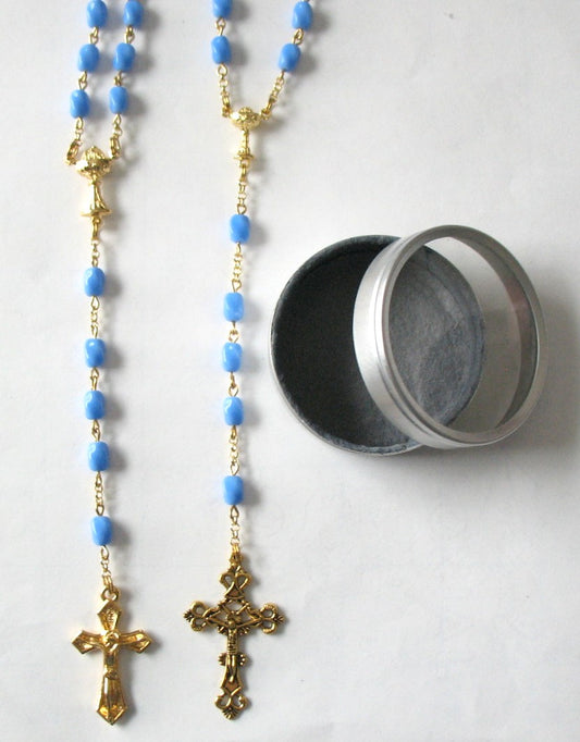Blue Twist Beads Rosary with Chalice Center