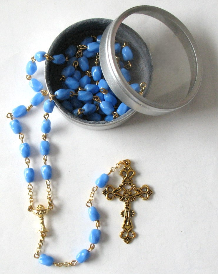 Blue Twist Beads Rosary with Chalice Center