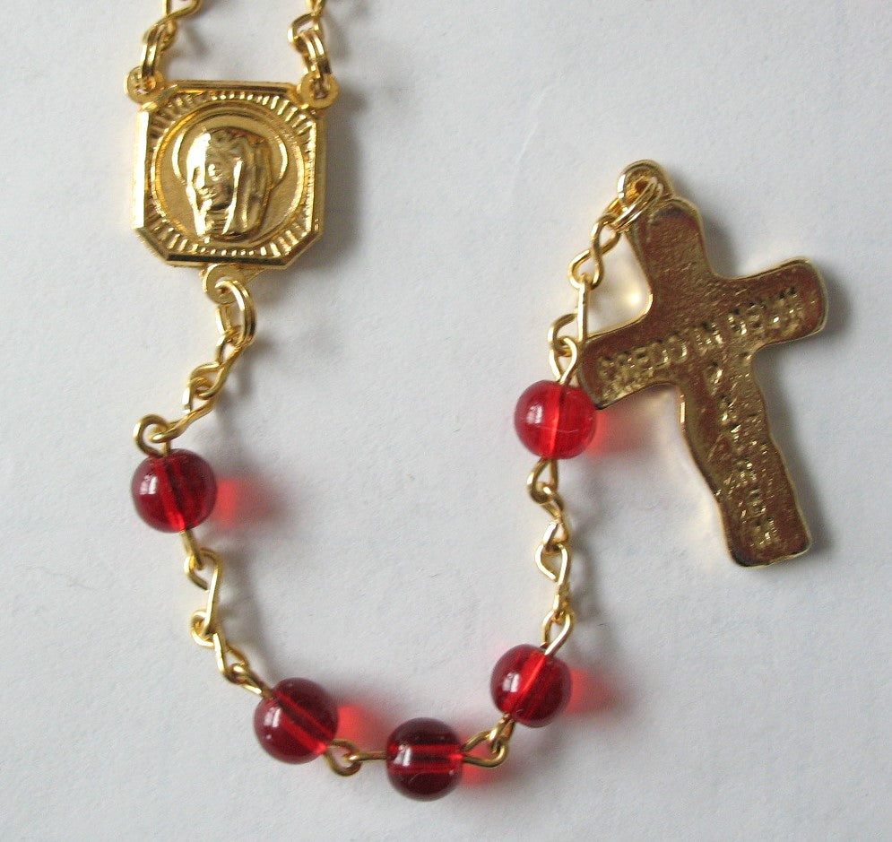Red Chain Rosary in Bonus Felt-lined Tin