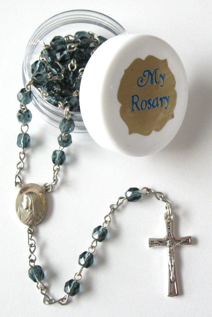 Chain Rosary with Small Glass Grey Beads
