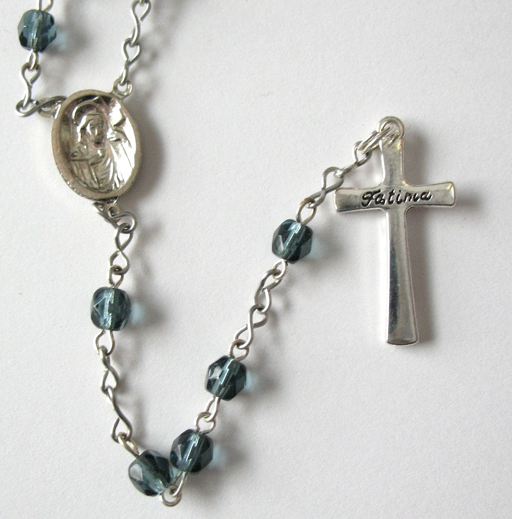 Chain Rosary with Small Glass Grey Beads