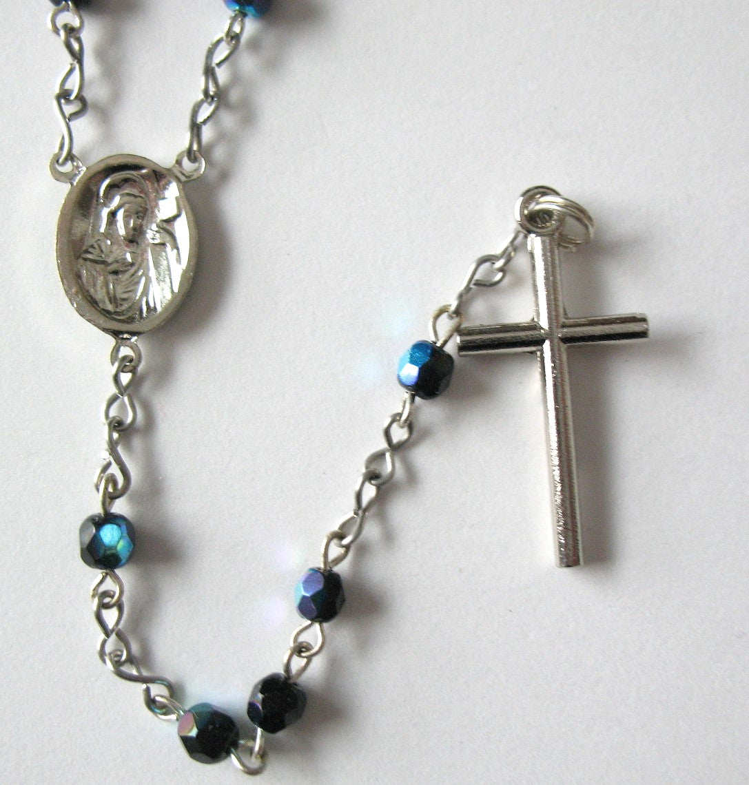 Chain Rosary with Small Black Aurora Borealis Beads