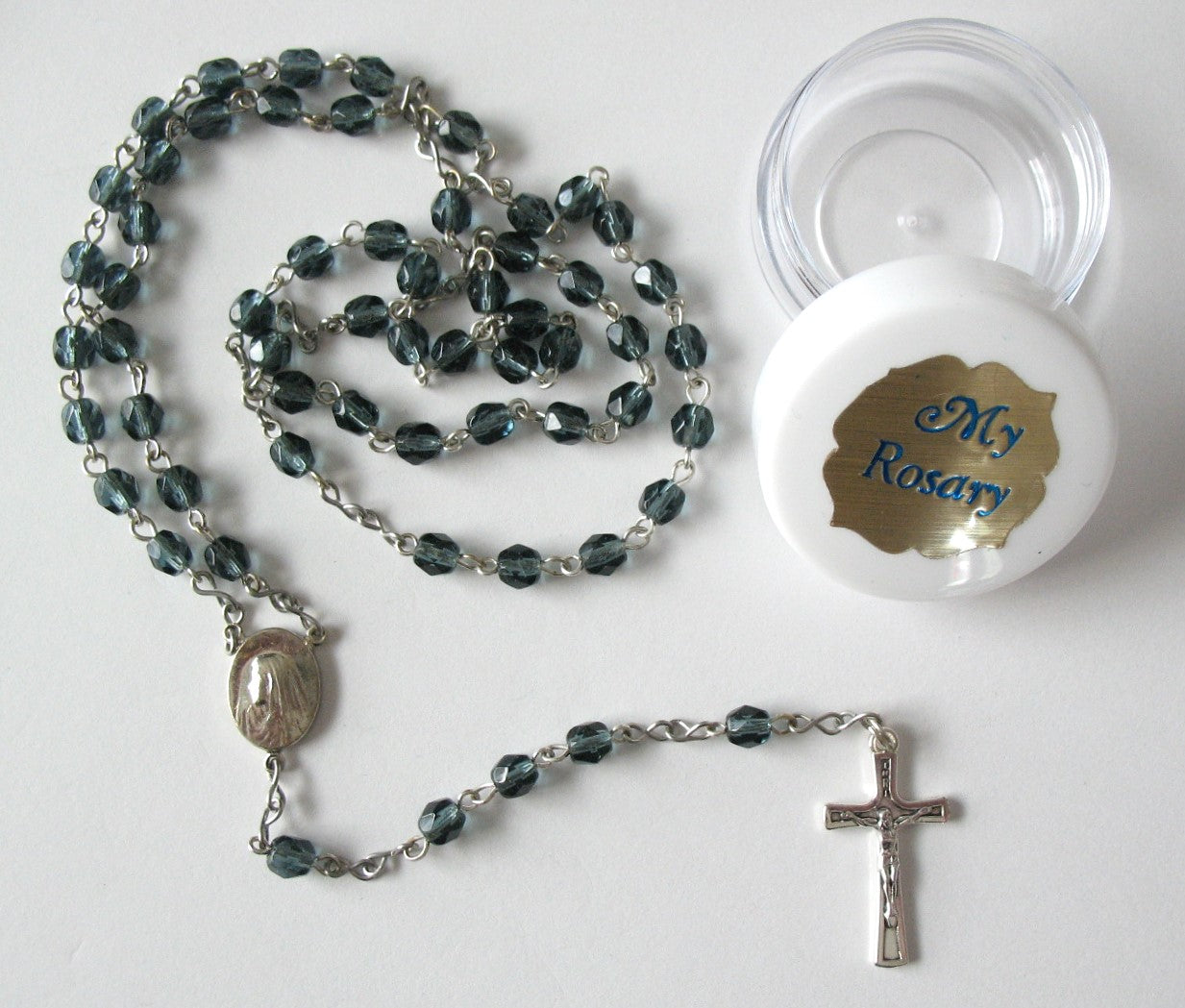 Chain Rosary with Small Glass Grey Beads