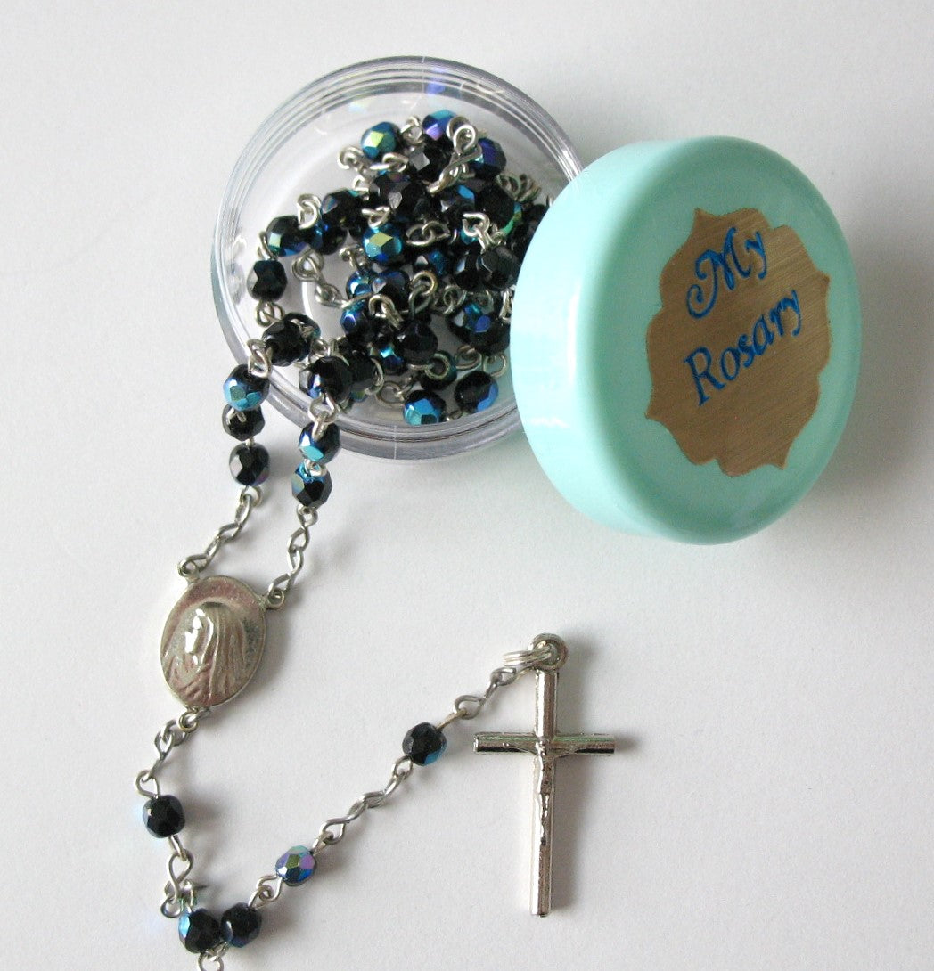 Chain Rosary with Small Black Aurora Borealis Beads