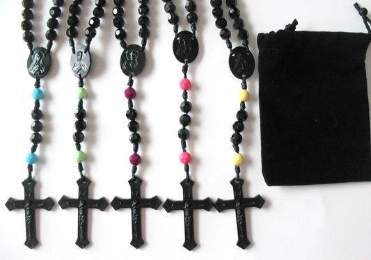 Cord Rosary - 8 mm Acrylic Beads with Bonus Pouch - Best Price Mix & Match