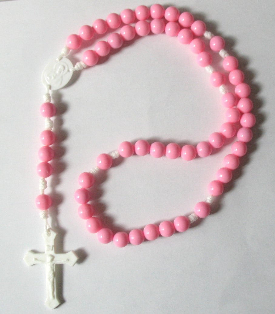 Cord Rosary - 9 mm Pink Acrylic Beads