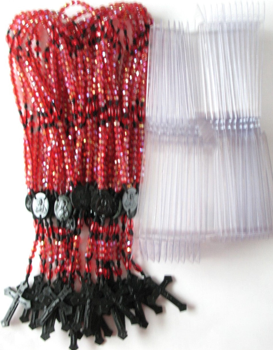 Bulk Package of 25 Black Cord Rosaries with 25 Clamshell Boxes