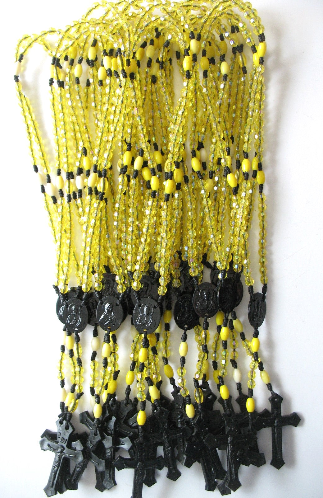 Bulk Package of 25 Black Cord Rosaries with 25 Clamshell Boxes