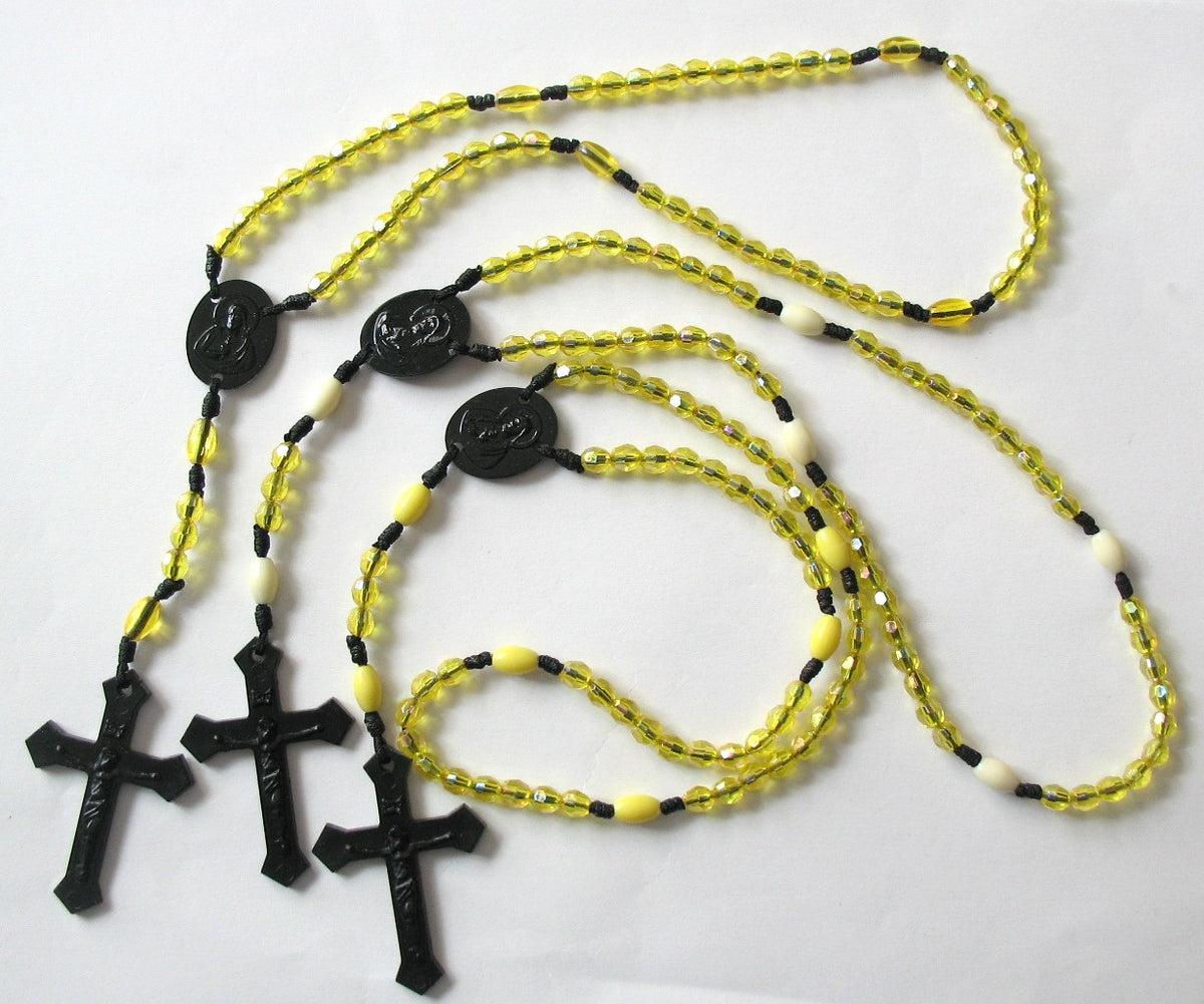 Bulk Package of 25 Black Cord Rosaries with 25 Clamshell Boxes