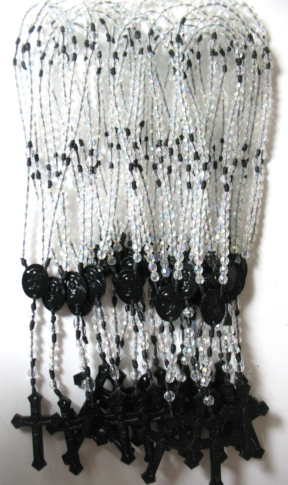 Bulk Package of 25 Black Cord Rosaries with 25 Clamshell Boxes