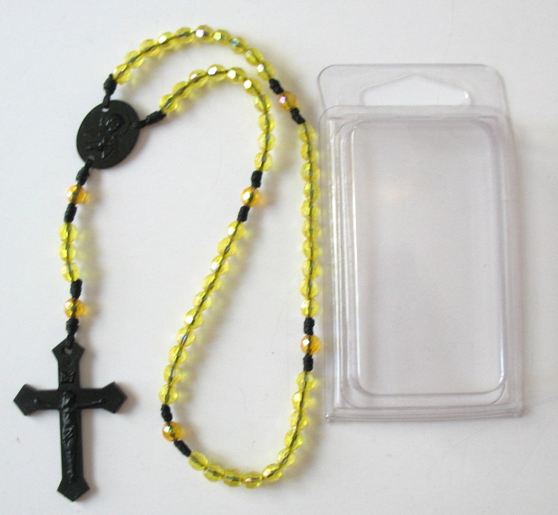 Bulk Package of 25 Black Cord Rosaries with 25 Clamshell Boxes