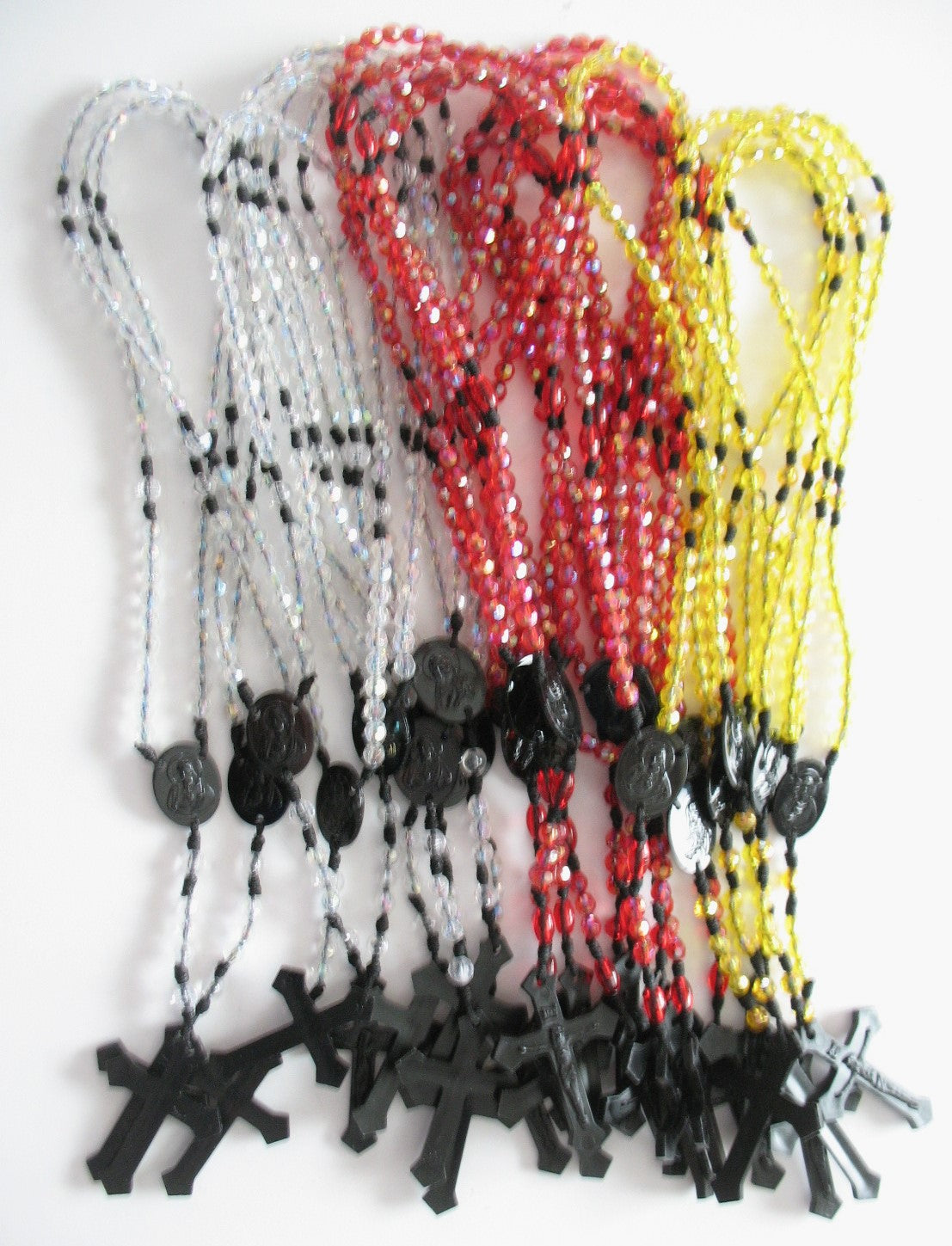 Bulk Package of 25 Black Cord Rosaries with 25 Clamshell Boxes
