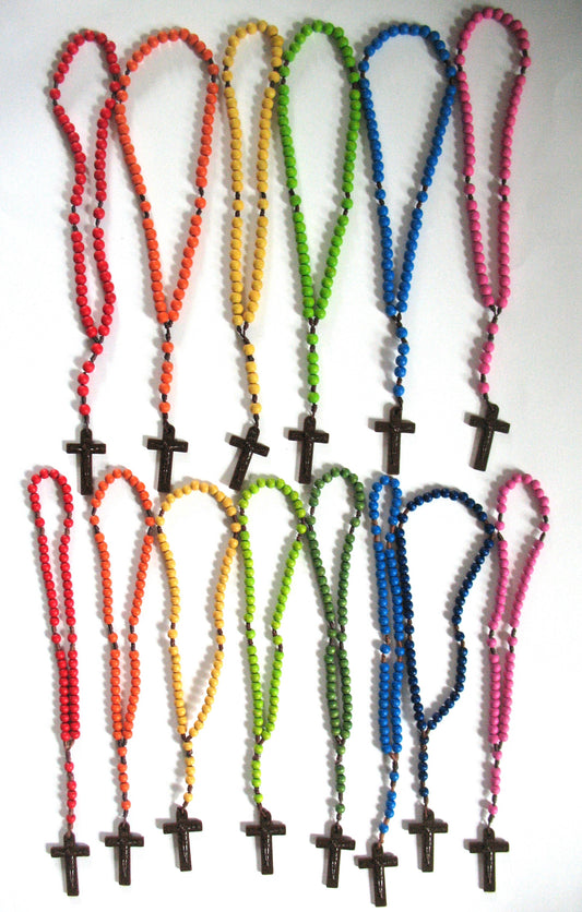 Rosary - Cord Brown with Coloured Wood Beads