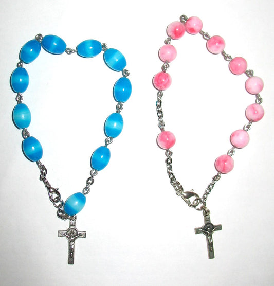 Rosary Bracelet - Chain with Glass Beads and St. Benedict Crucifix