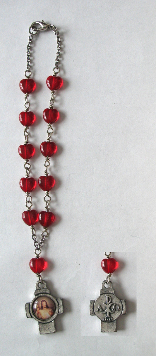 Car Rosary - Divine Mercy with Glass Heart-shaped Beads