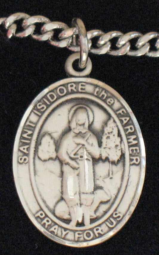 St. Isidore the Farmer - Sterling Silver Medal with Chain