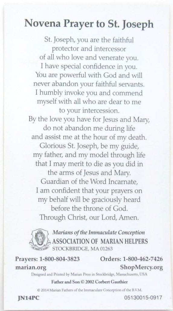 St Joseph Novena Prayercard