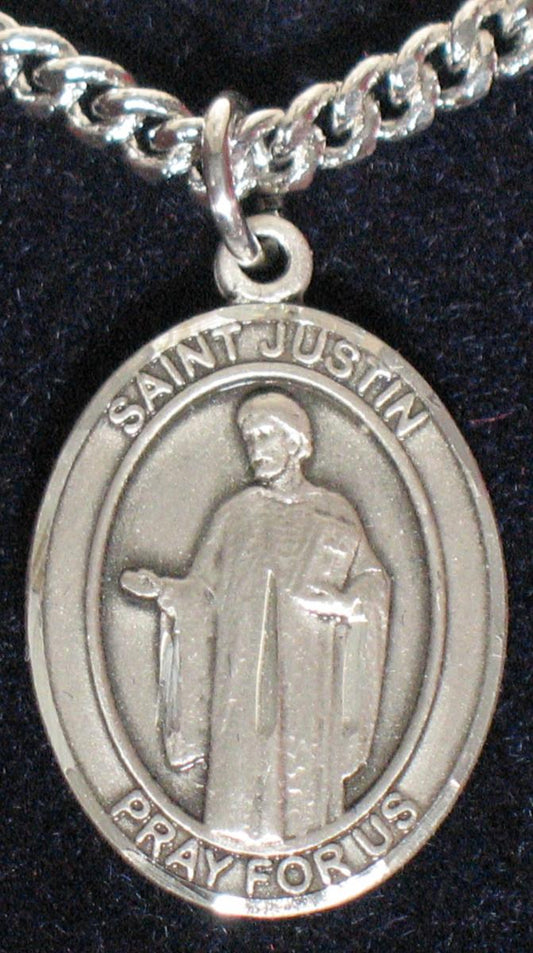 St. Justin - Sterling Silver Medal with Chain