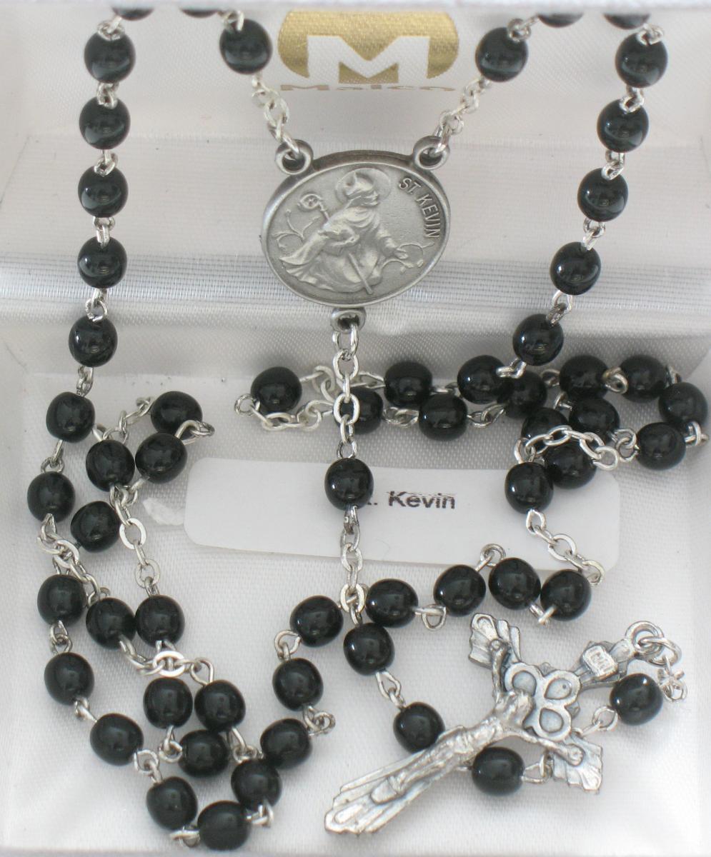 Rosary - Black Beads with Various Patron Saints Center