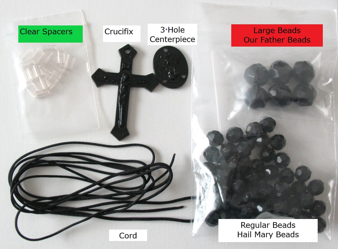 Rosary Making Kits - Black Cord, Crucifix & Center - Package of 6*